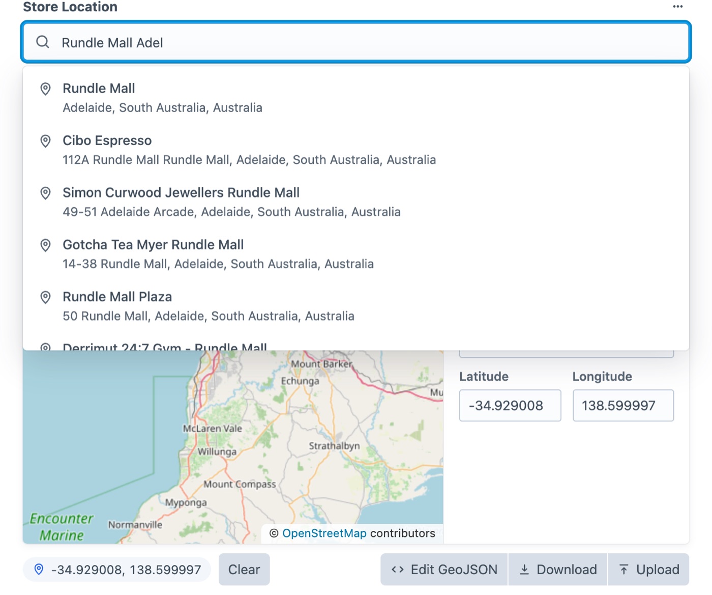 Typing an address shows matching places to pick from